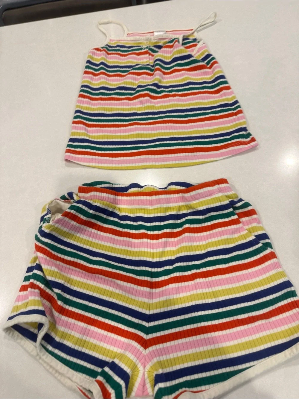 Hanna Andersson Rainbow Stripe Tank & Shorts Set - Pink Yellow Blue